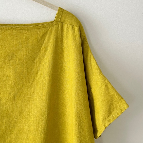 NotPerfectLinen 100% Linen Chartreuse Yellow Green Shift Dress - Picture 6 of 16